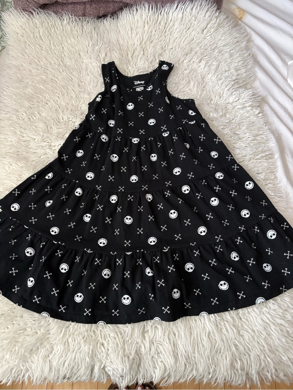 Disney Black Tiered Dress with White Jack Skellington print